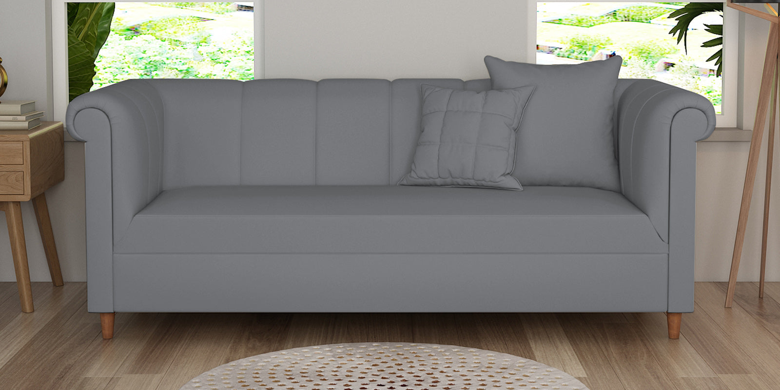 Rubi Velvet 3 Seater Sofa In Pubble Grey Colour - Febonic Living