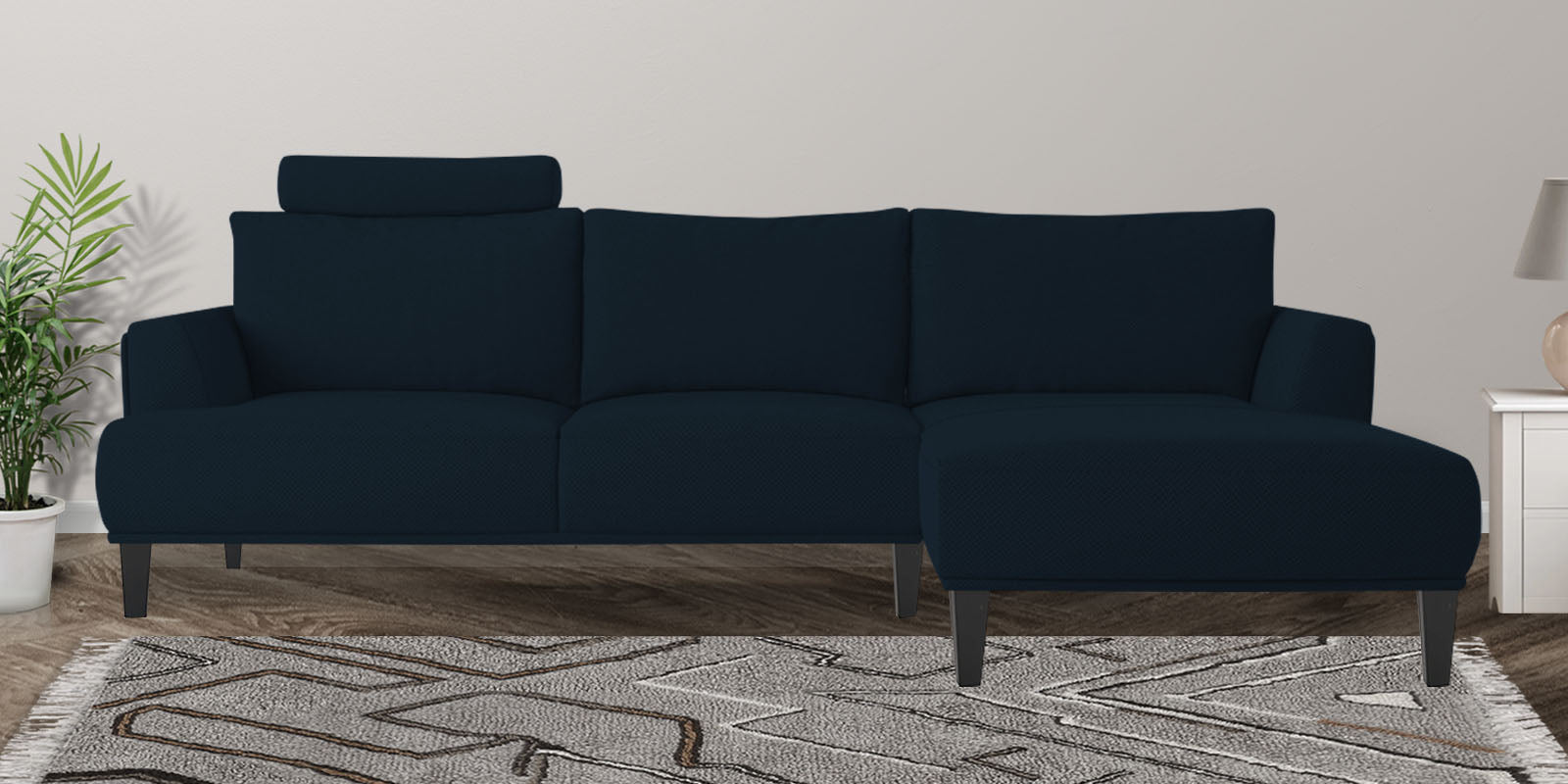 Como Fabric LHS Sectional Sofa (3+Lounger) In Denim Blue Colour - Febonic Living