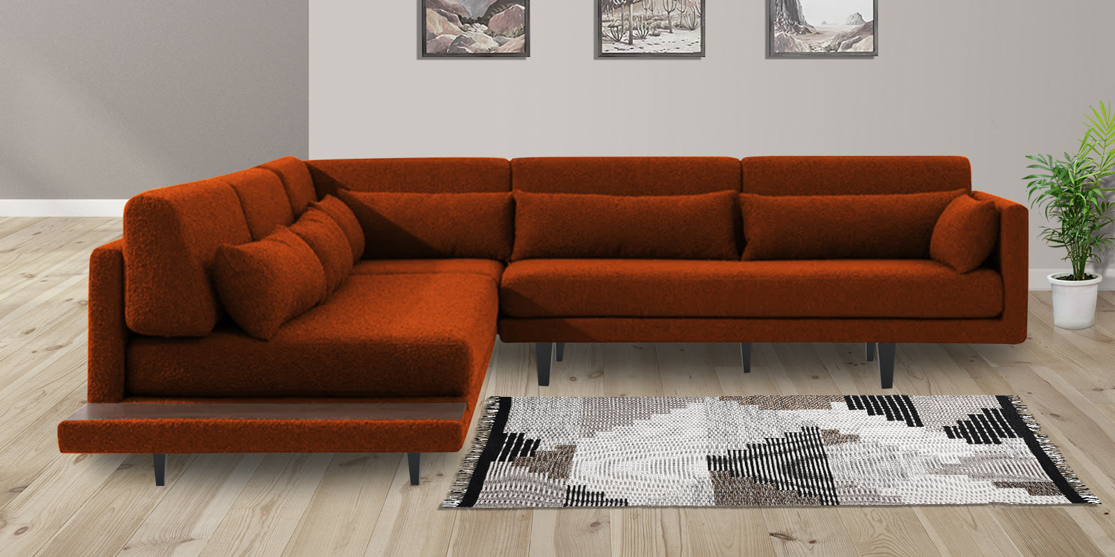 Malta Fabric 6 Seater RHS Corner Sofa In Burnt Orange Colour - Febonic Living