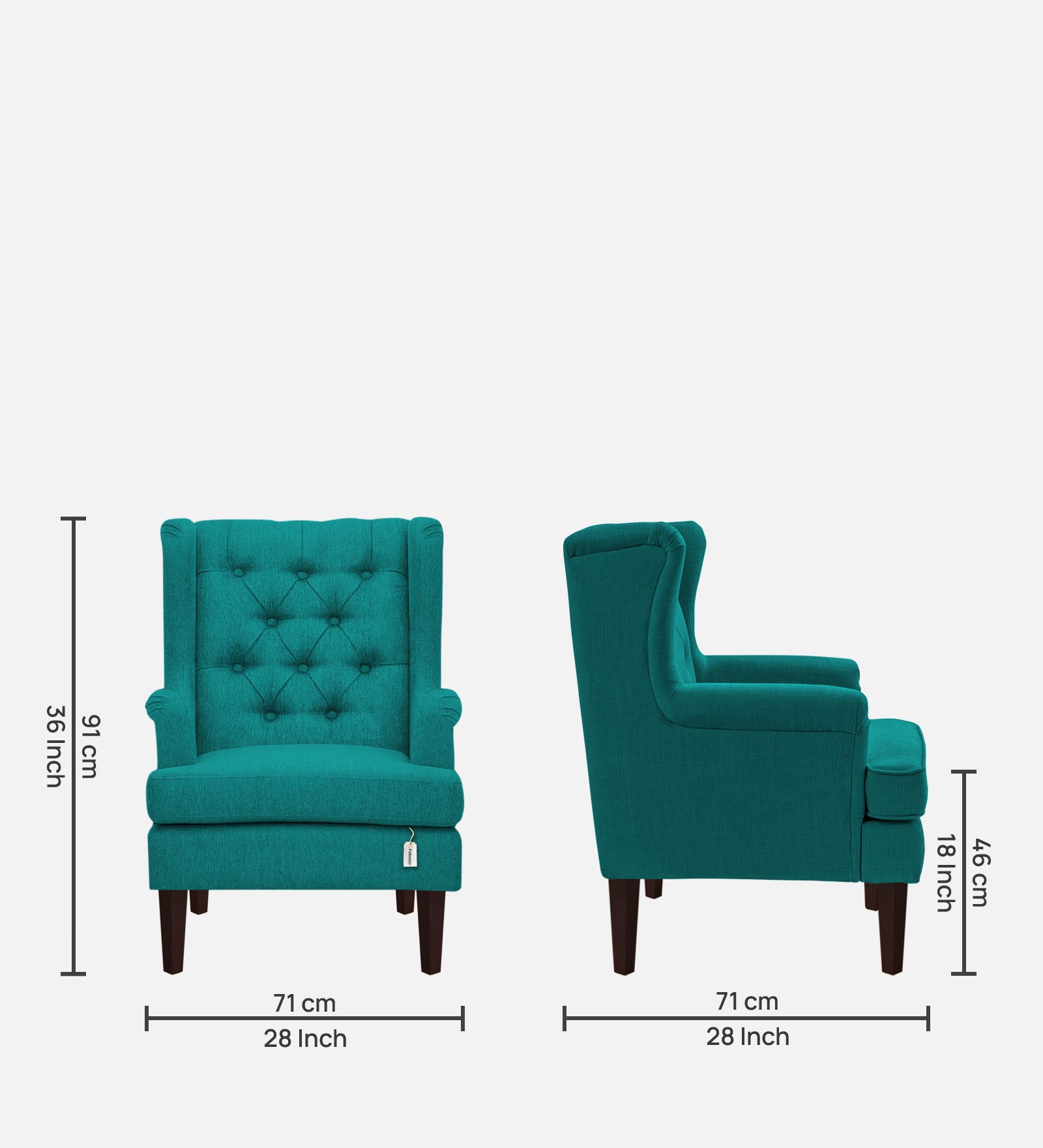Deyuk Fabric Wing Chair In Sea Green Colour - Febonic Living