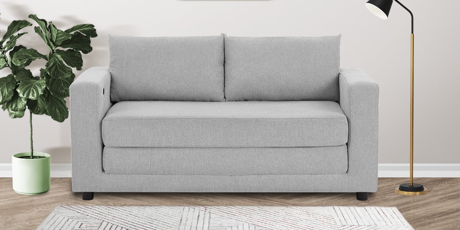 Roman Fabric 3 Seater Foldable Sofa Cum Bed In lit grey Colour With USB Portable Type - Febonic Living