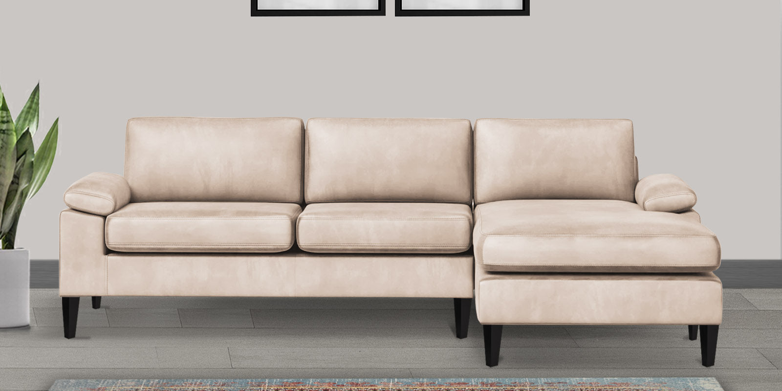 Vegas Velvet LHS Sectional Sofa (3+Lounger) In Camel Beige Colour - Febonic Living