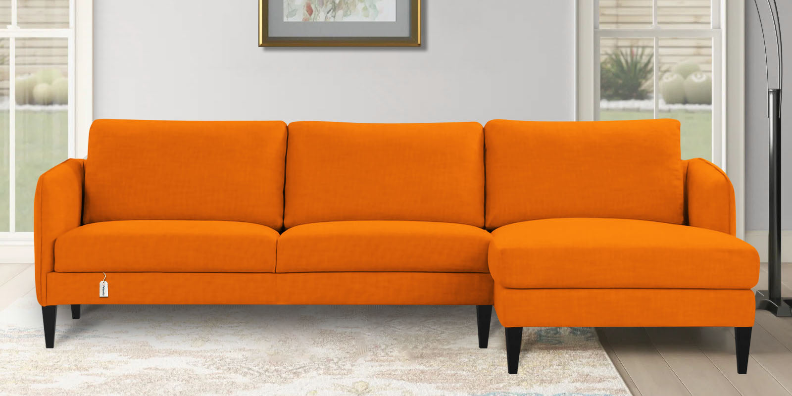 Piku Fabric LHS Sectional Sofa (3+Lounger) In Vivid Orange Colour - Febonic Living