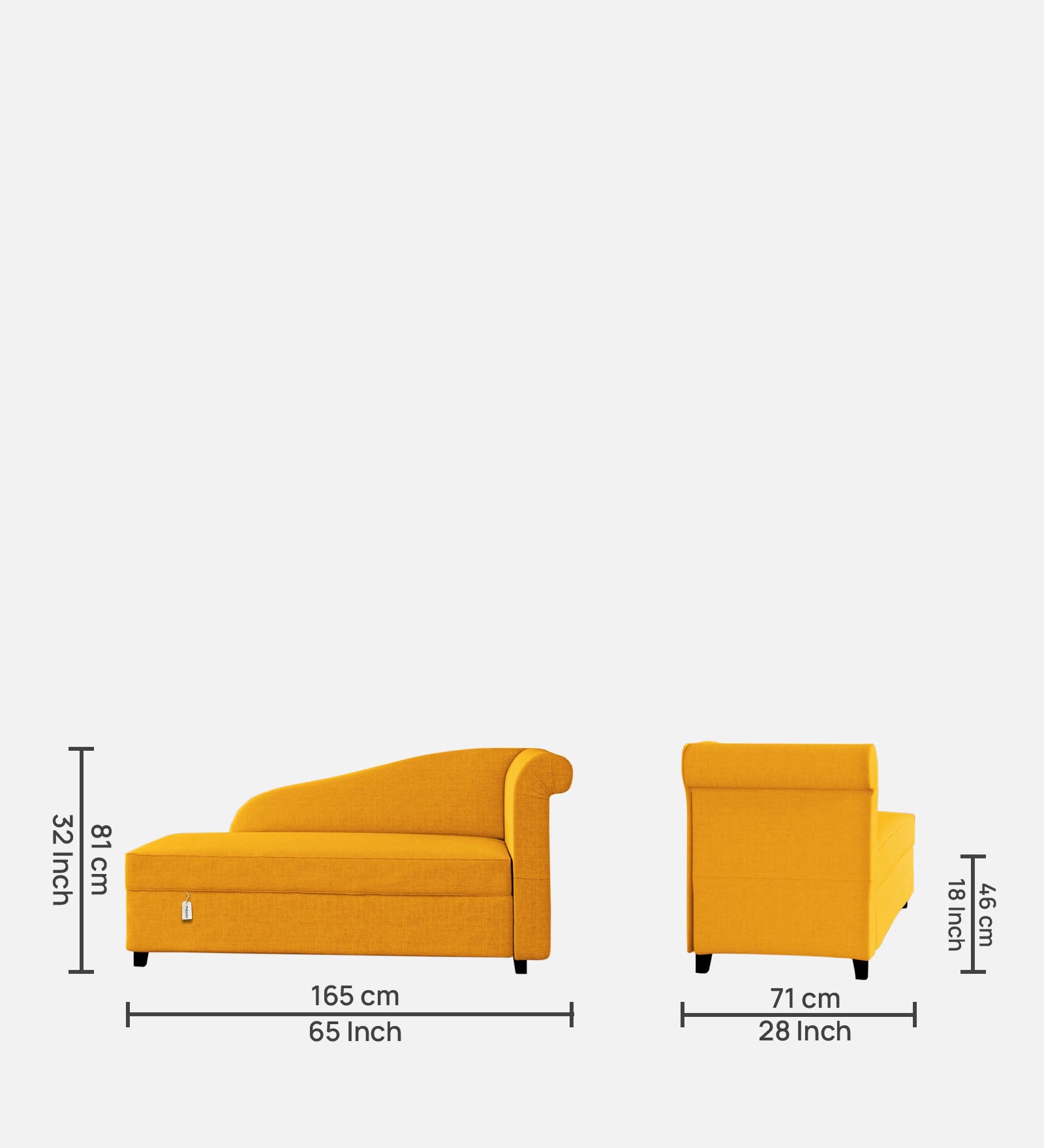 Toppy Fabric LHS Chaise Lounger In Bold Yellow Colour With Storage - Febonic Living