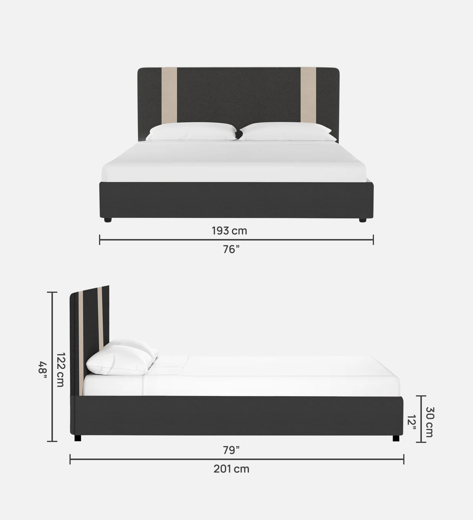 Alisha Leather King Size Bed in Grey Colour - Febonic Living