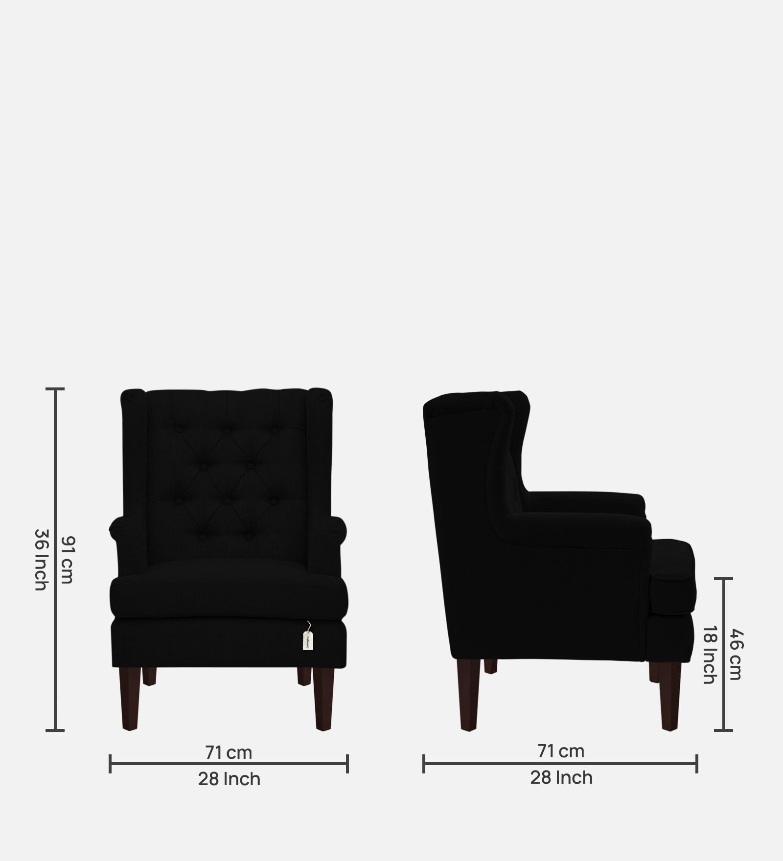 Deyuk Fabric Wing Chair In Zed Black Colour - Febonic Living