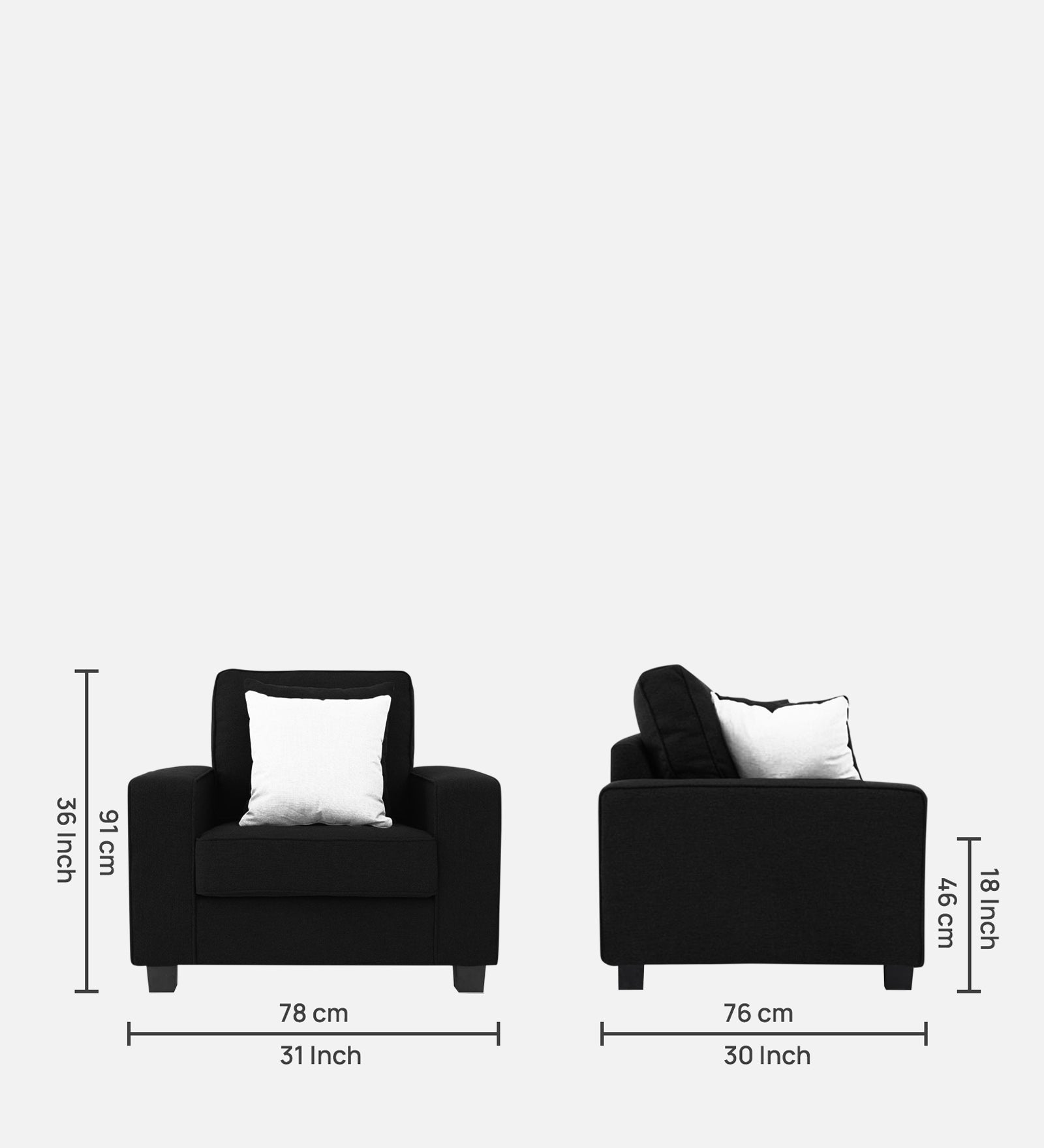 Ladybug Fabric 1 Seater Sofa In Zed Black Colour - Febonic Living