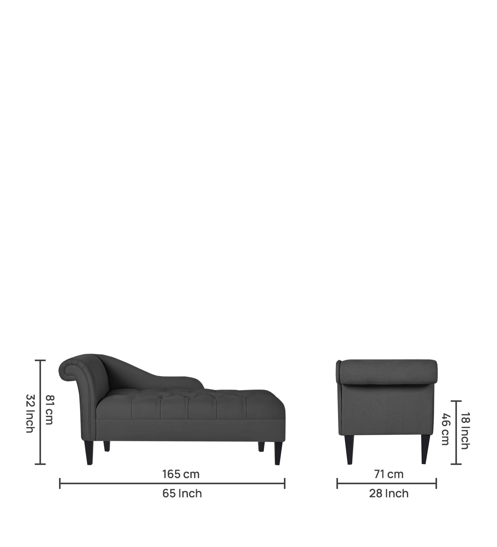Adria Fabric RHS Chaise Lounger In Charcoal Grey Colour - Febonic Living