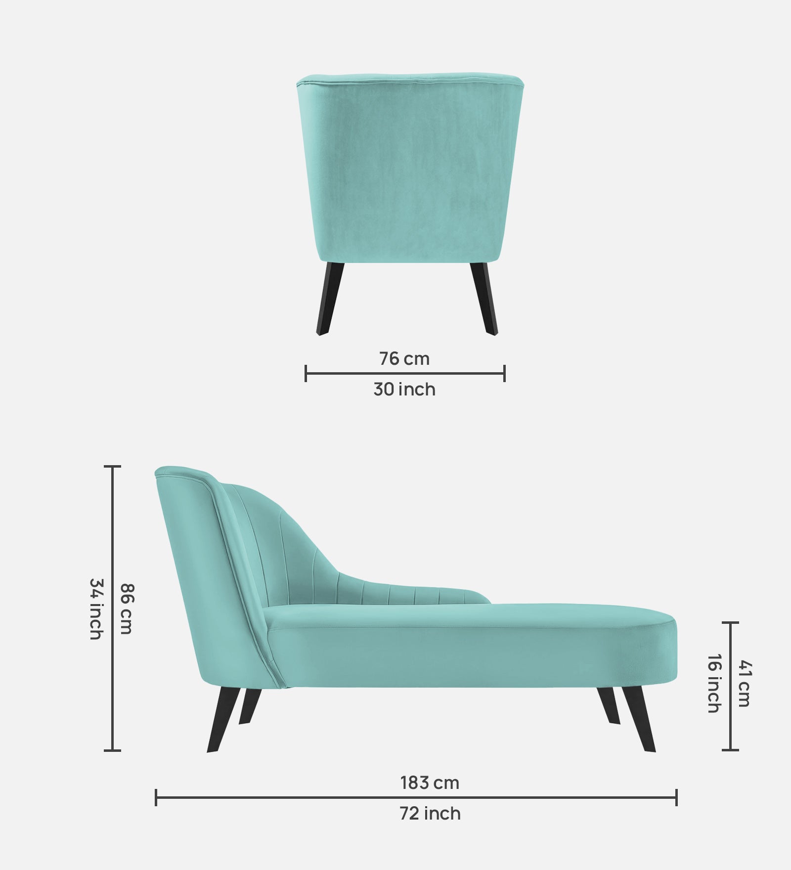 Flora Velvet RHS Chaise Lounger In Barmunda Aqua Colour - Febonic Living