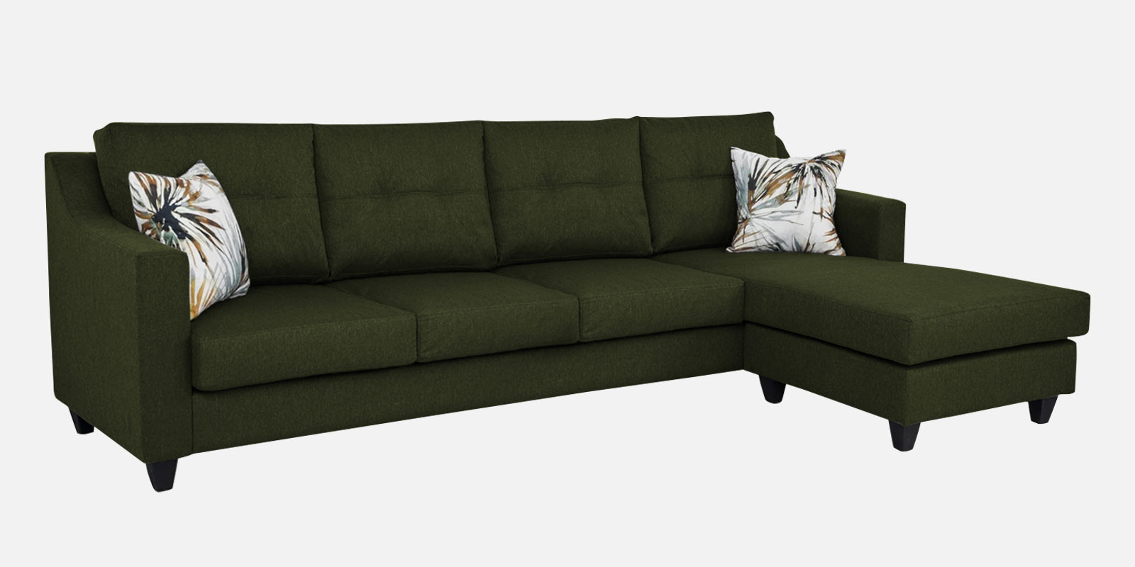 Welly Fabric LHS Sectional Sofa (3+Lounger) In Olive Green Colour - Febonic Living