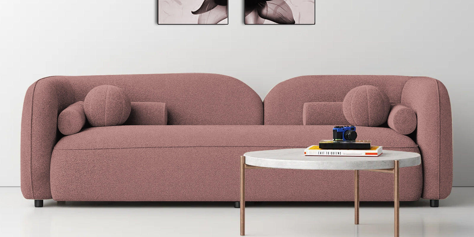 Corny Boucle Fabric 3 Seater Sofa In Rose Pink Colour - Febonic Living