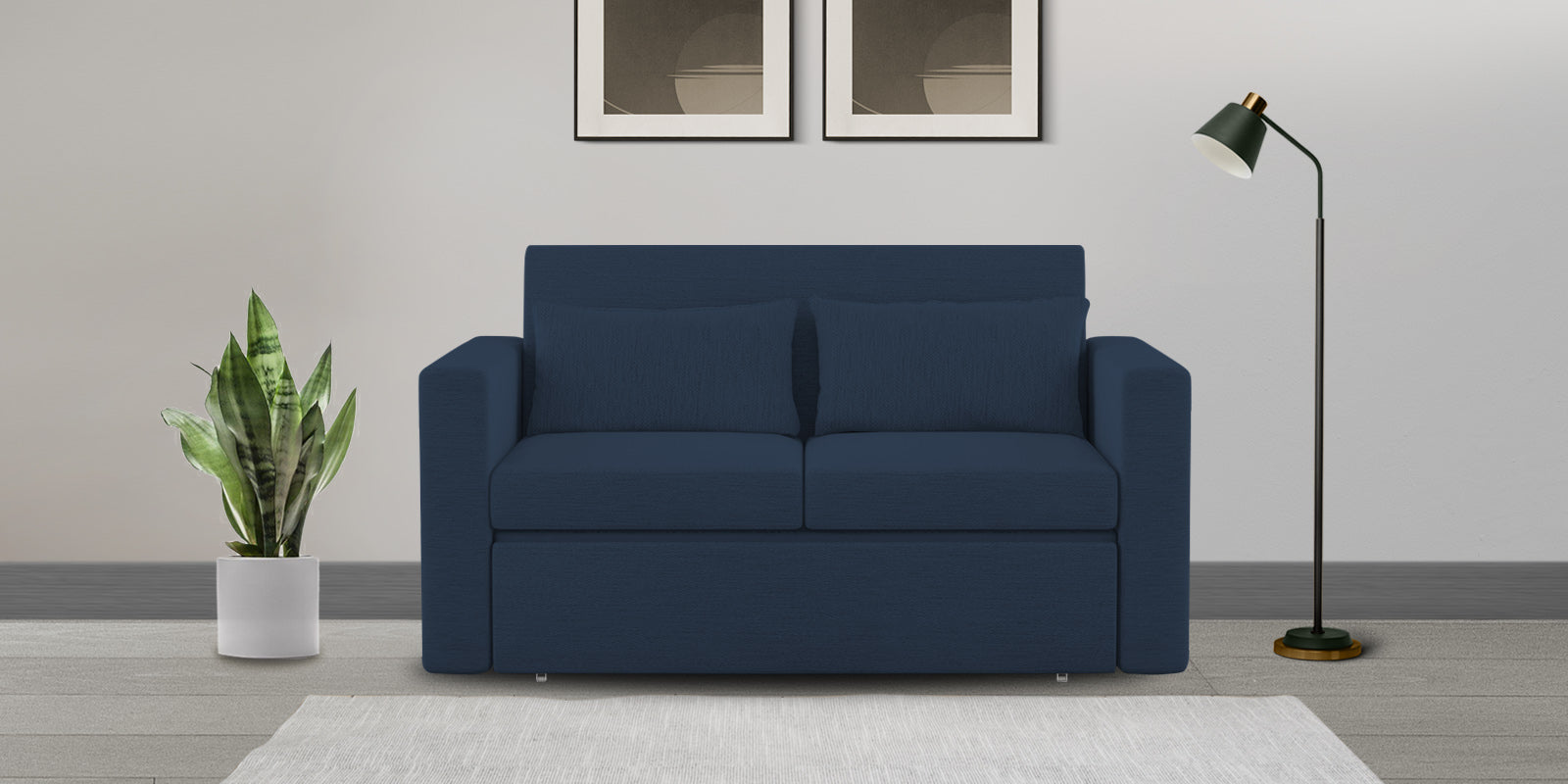 River Fabric 2 Seater Pull Out Sofa Cum Bed In Denim Blue Colour - Febonic Living