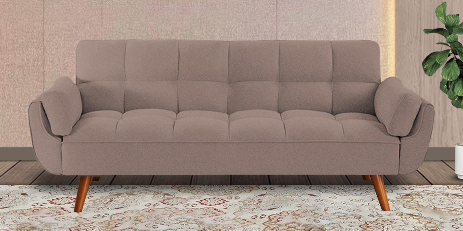 Melano Fabric 3 Seater Convertible Sofa Cum Bed In Kadhi Beige Colour - Febonic Living