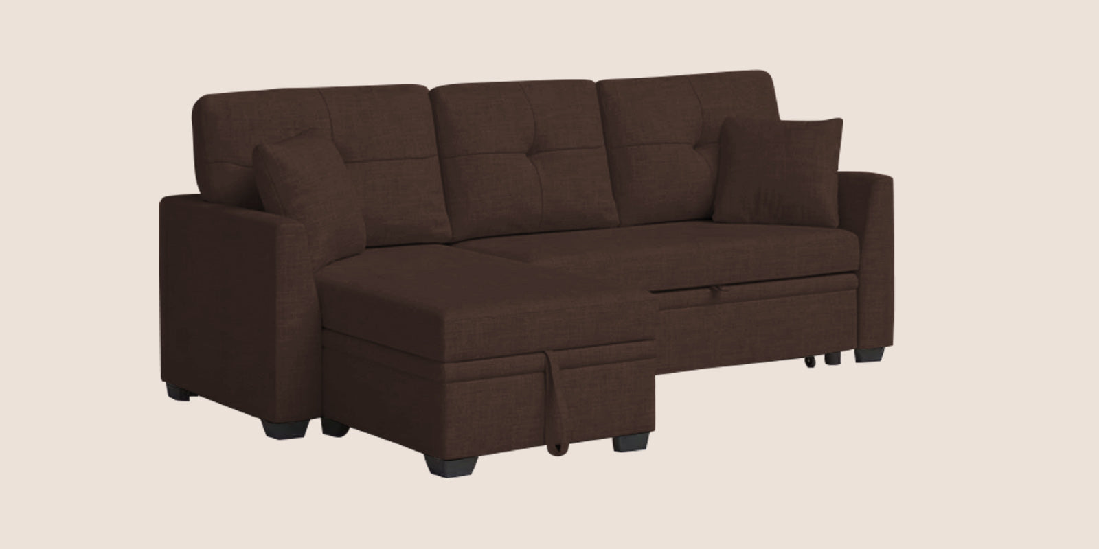Jody Fabric 3 Seater Pull Out Sofa Cum Bed In Coffee Brown Colour With Storage - Febonic Living