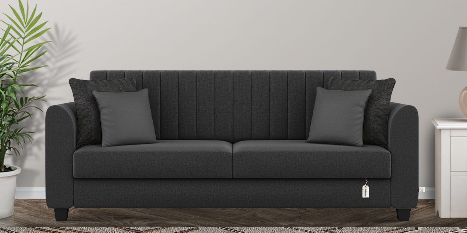 Cosmic Fabric 3 Seater Sofa In Charcoal Grey Colour - Febonic Living