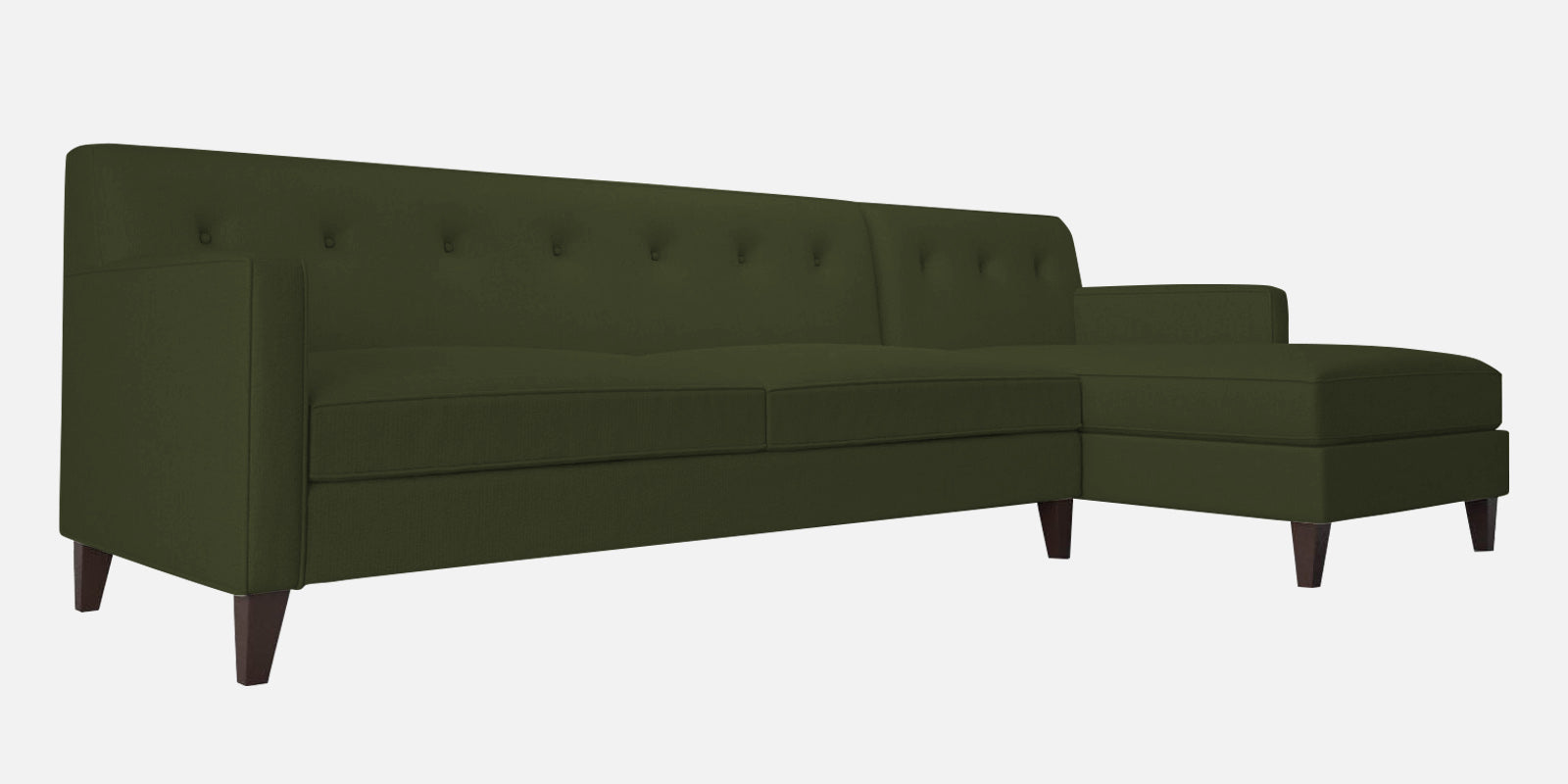 Miller Fabric LHS Sectional Sofa (3+Lounger) In Olive Green Colour - Febonic Living