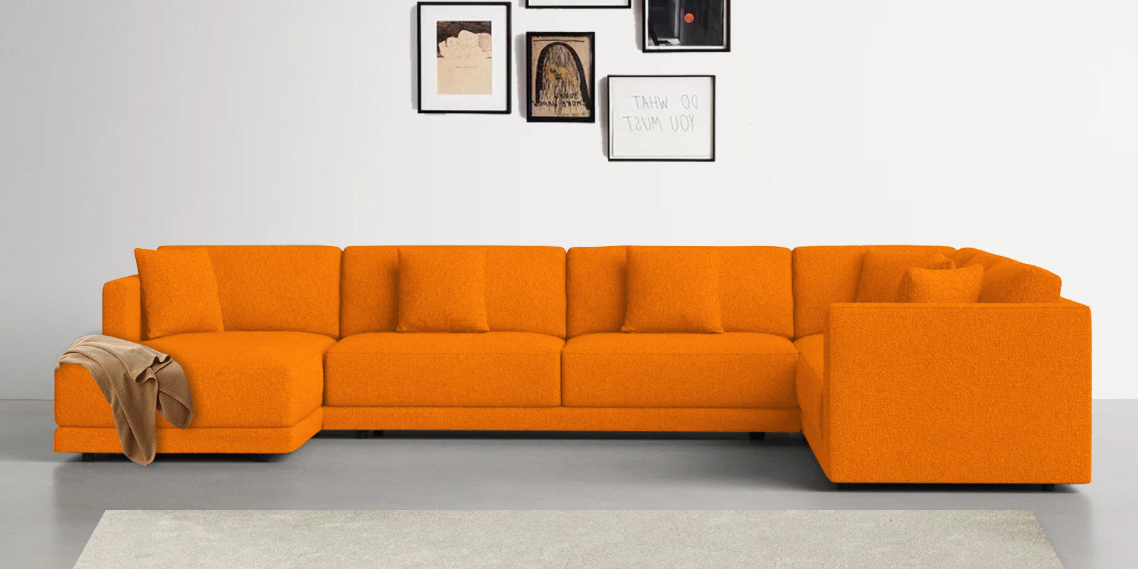 Carlin Fabric RHS 8 Seater Sectional Sofa In Vivid Orange Colour - Febonic Living