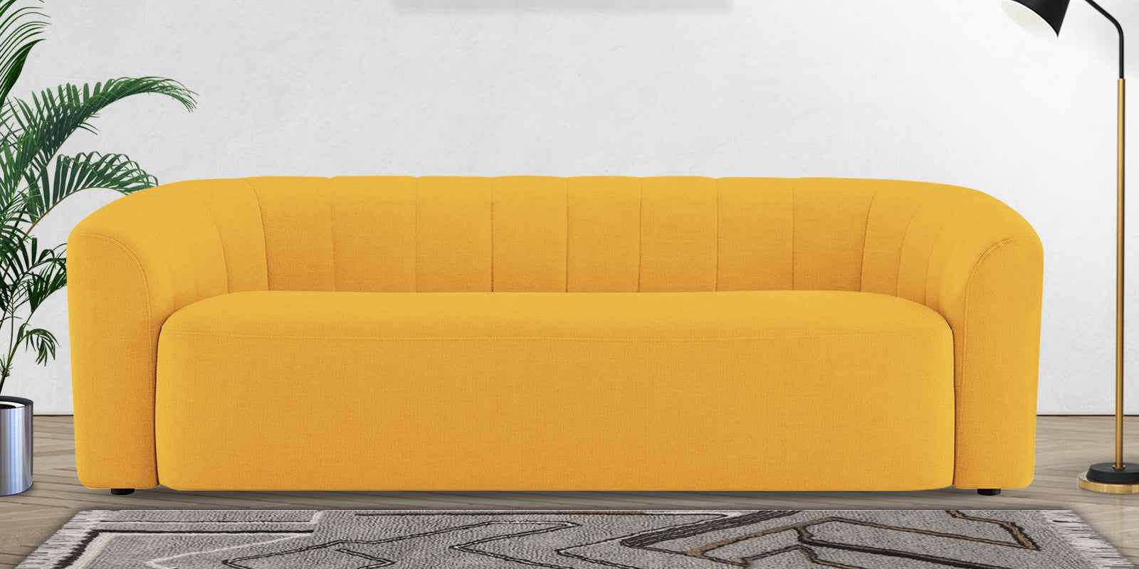 Mara Fabric 3 Seater Sofa In Bold Yellow Colour - Febonic Living