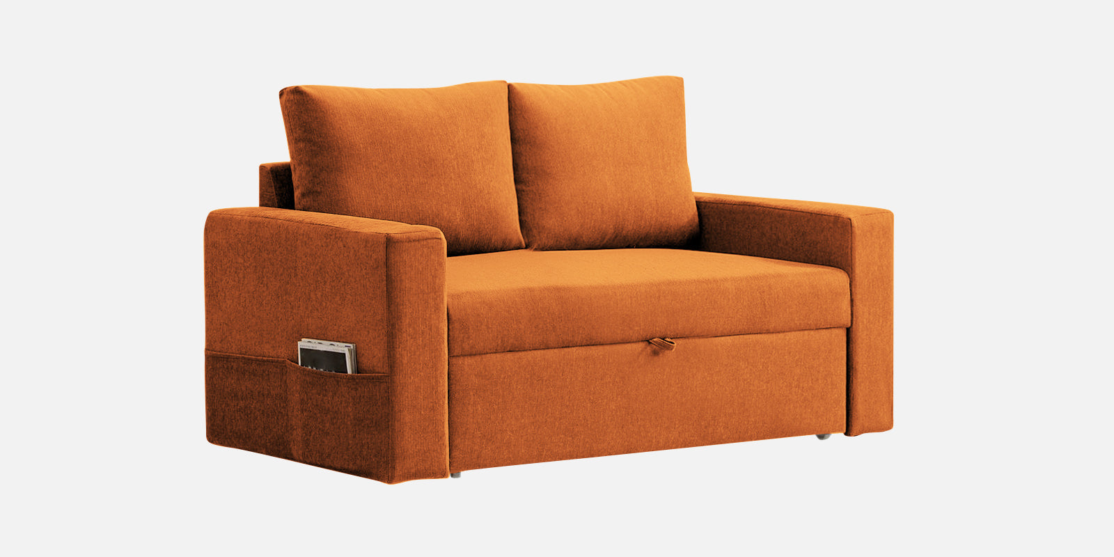 Kara Fabric 2 Seater Pull Out Sofa Cum Bed In Vivid Orange Colour - Febonic Living