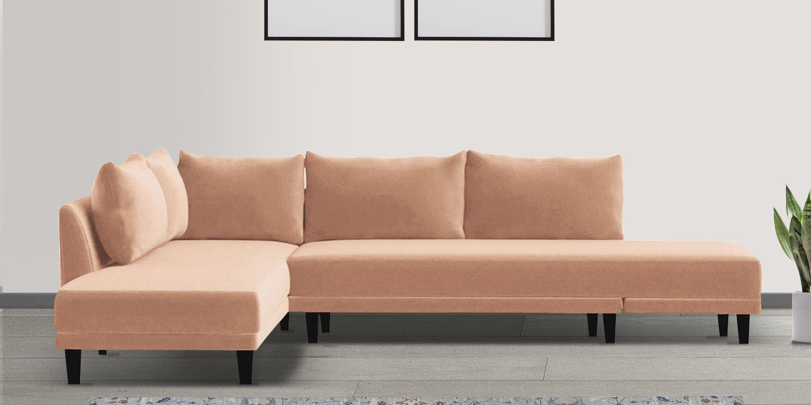 Ira Fabric RHS 6 Seater Convertible Sofa Cum Bed In Cosmic Beige Colour - Febonic Living