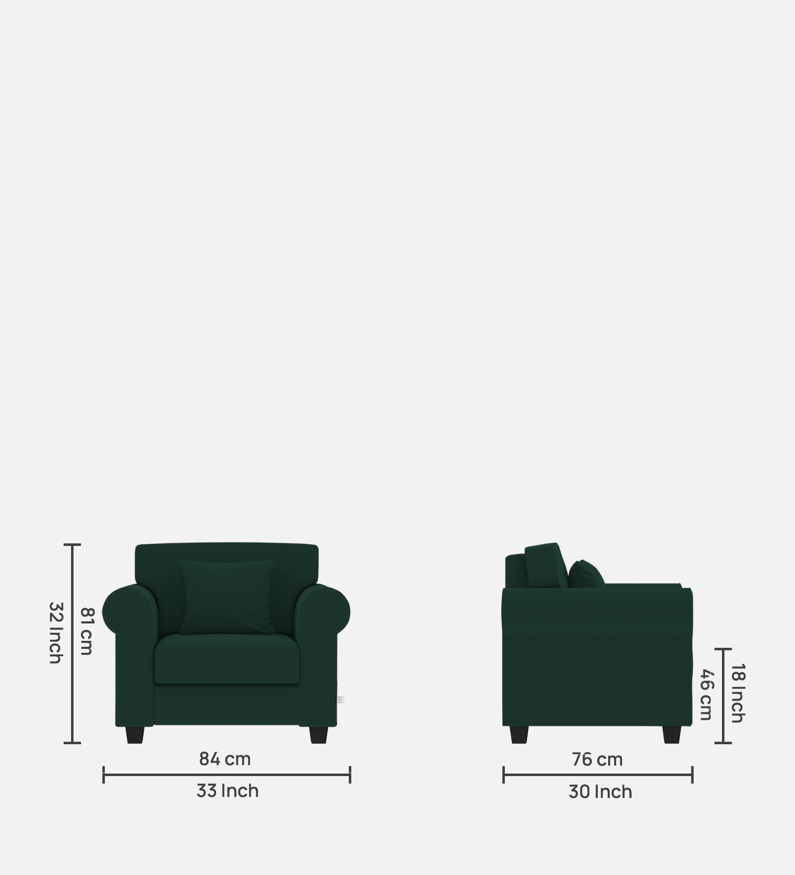 Numonk Velvet 1 Seater Sofa In Forest Green Colour