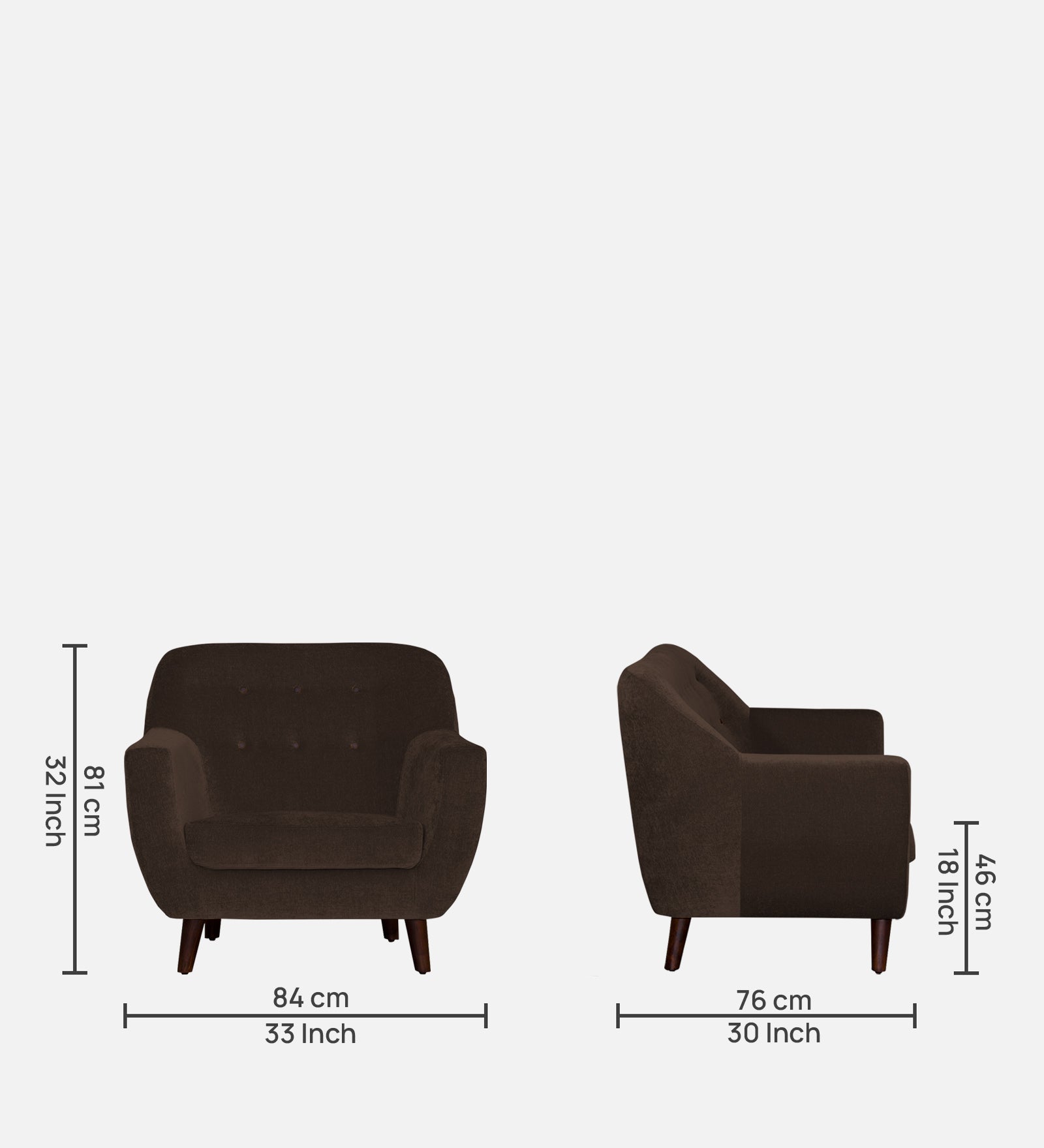 German Fabric 1 Seater Sofa In Cidar Brown Colour - Febonic Living