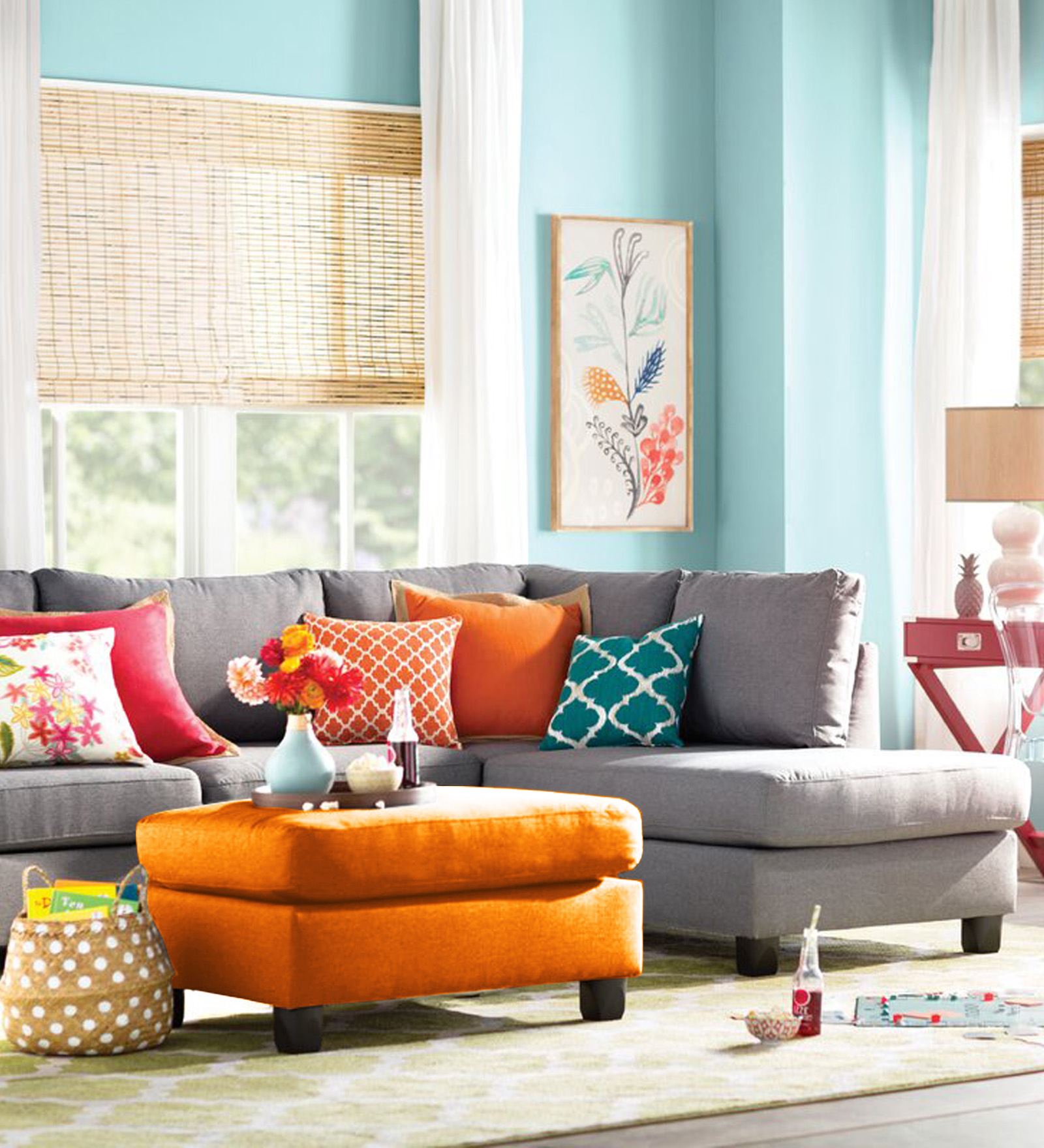 Mubila Fabric Ottoman In Vivid Orange Colour With Storage - Febonic Living