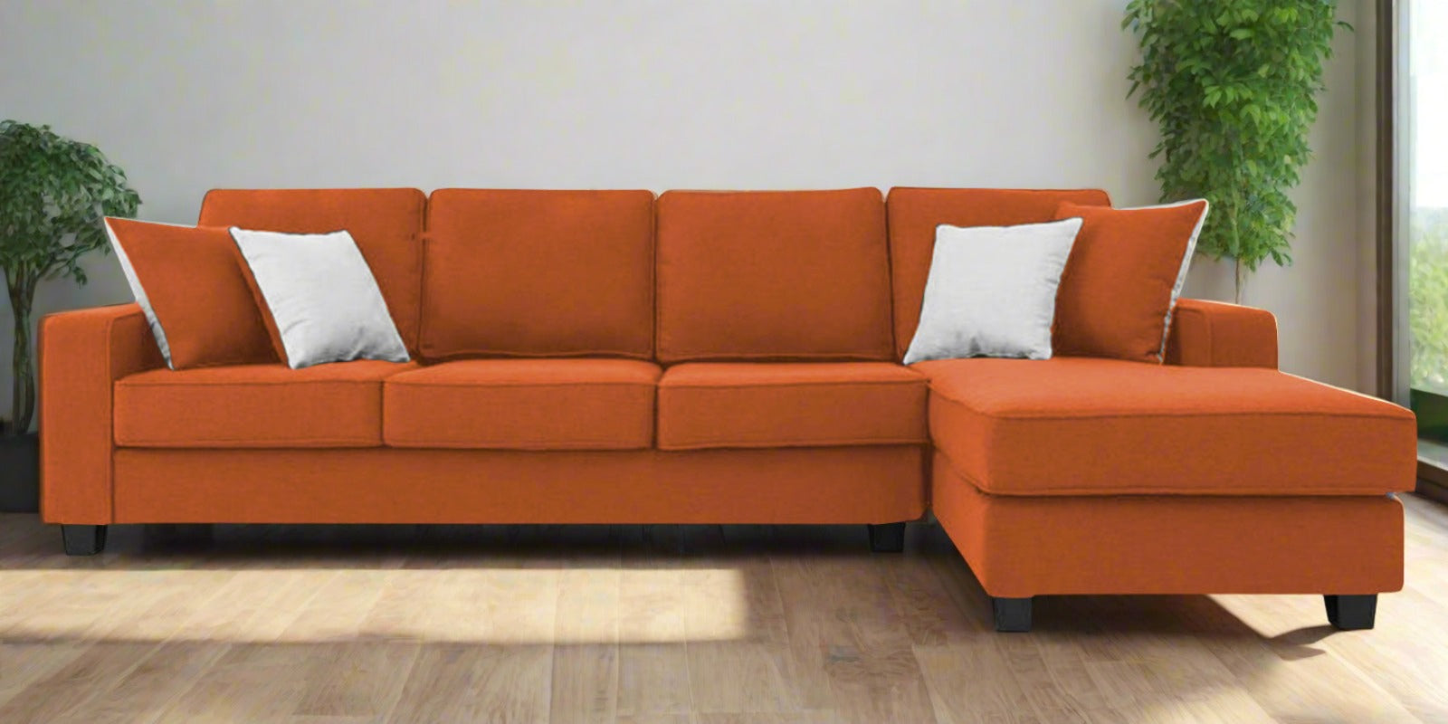 Ladybug Fabric LHS Sectional Sofa (3+Lounger) In Vivid Orange Colour - Febonic Living