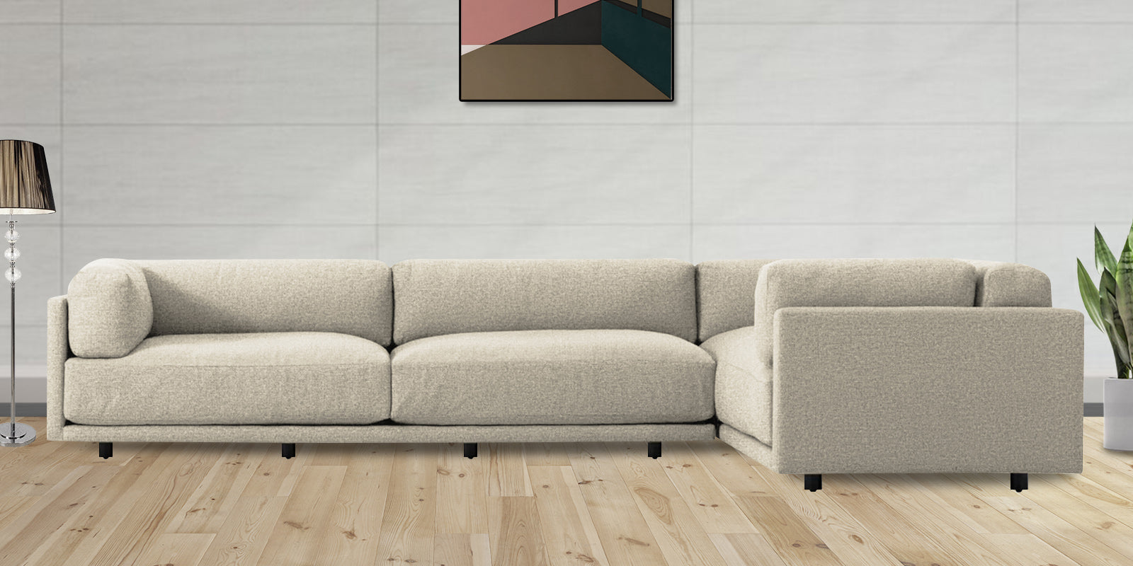 Nixon Fabric 6 Seater LHS Corner Sofa In Ivory Cream Colour - Febonic Living