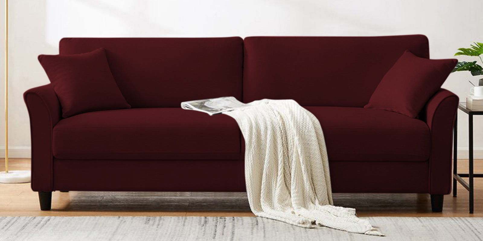 Daroo Velvet 3 Seater Sofa In Blood Maroon Colour - Febonic Living