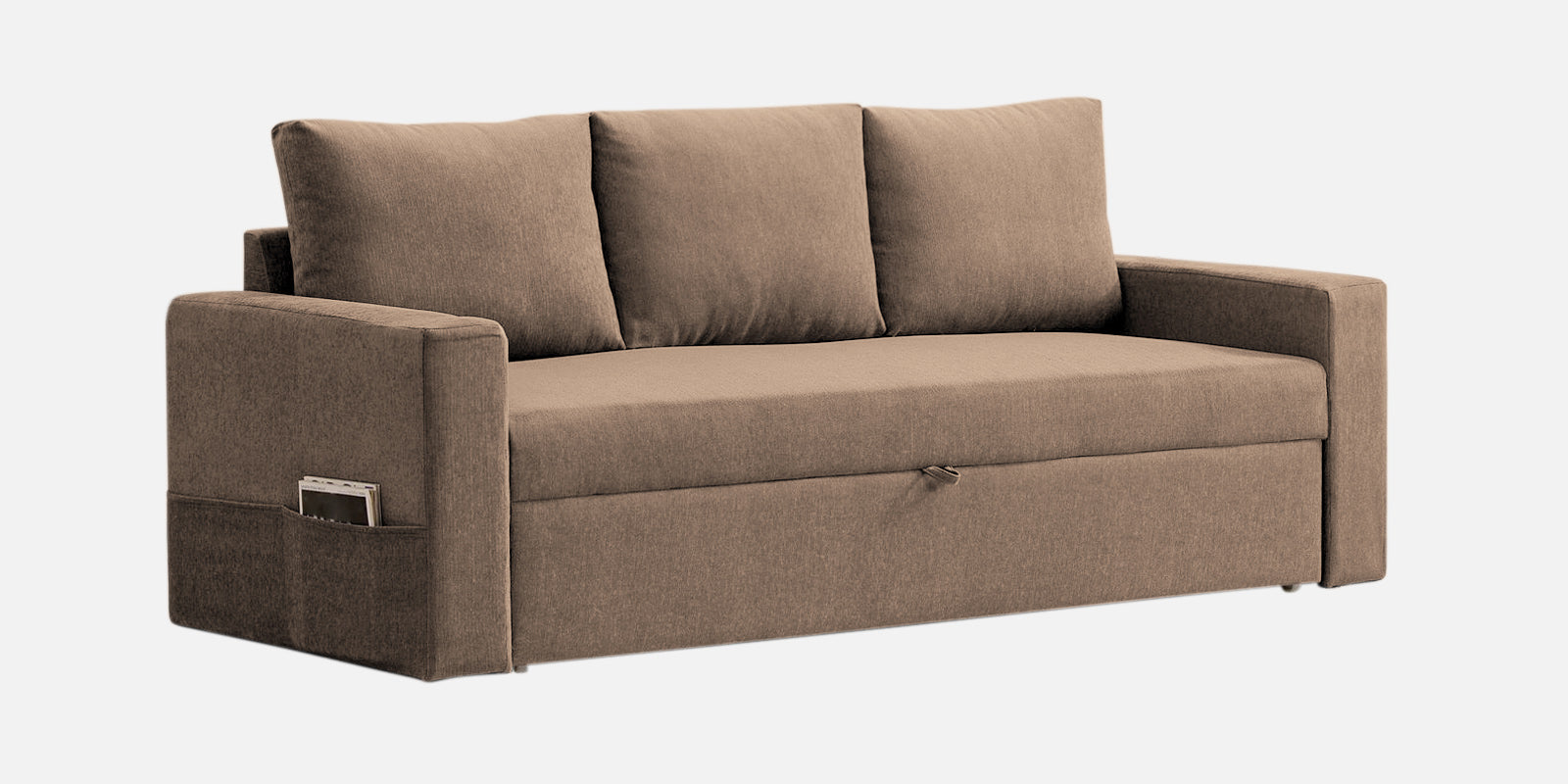 Kara Fabric 3 Seater Pull Out Sofa Cum Bed In Cookie Beige Colour - Febonic Living