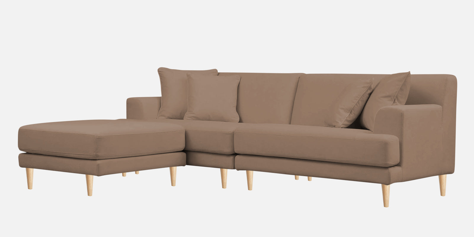 Woody Fabric RHS Sectional Sofa (3+Lounger) In Wheat Beige Colour - Febonic Living