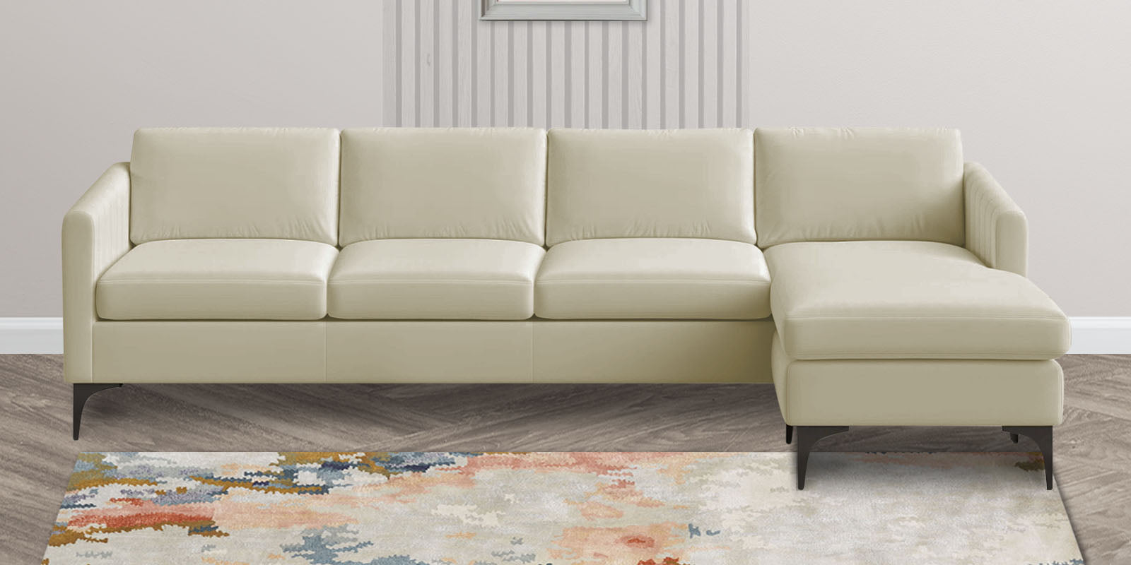 Haru Fabric LHS Sectional Sofa (3+Lounger) In Warm White Colour - Febonic Living