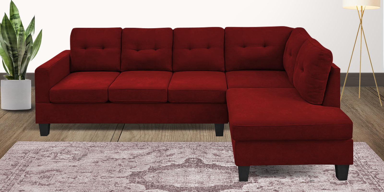 Thomas Fabric LHS Sectional Sofa (3+Lounger) In Blood Maroon Colour - Febonic Living