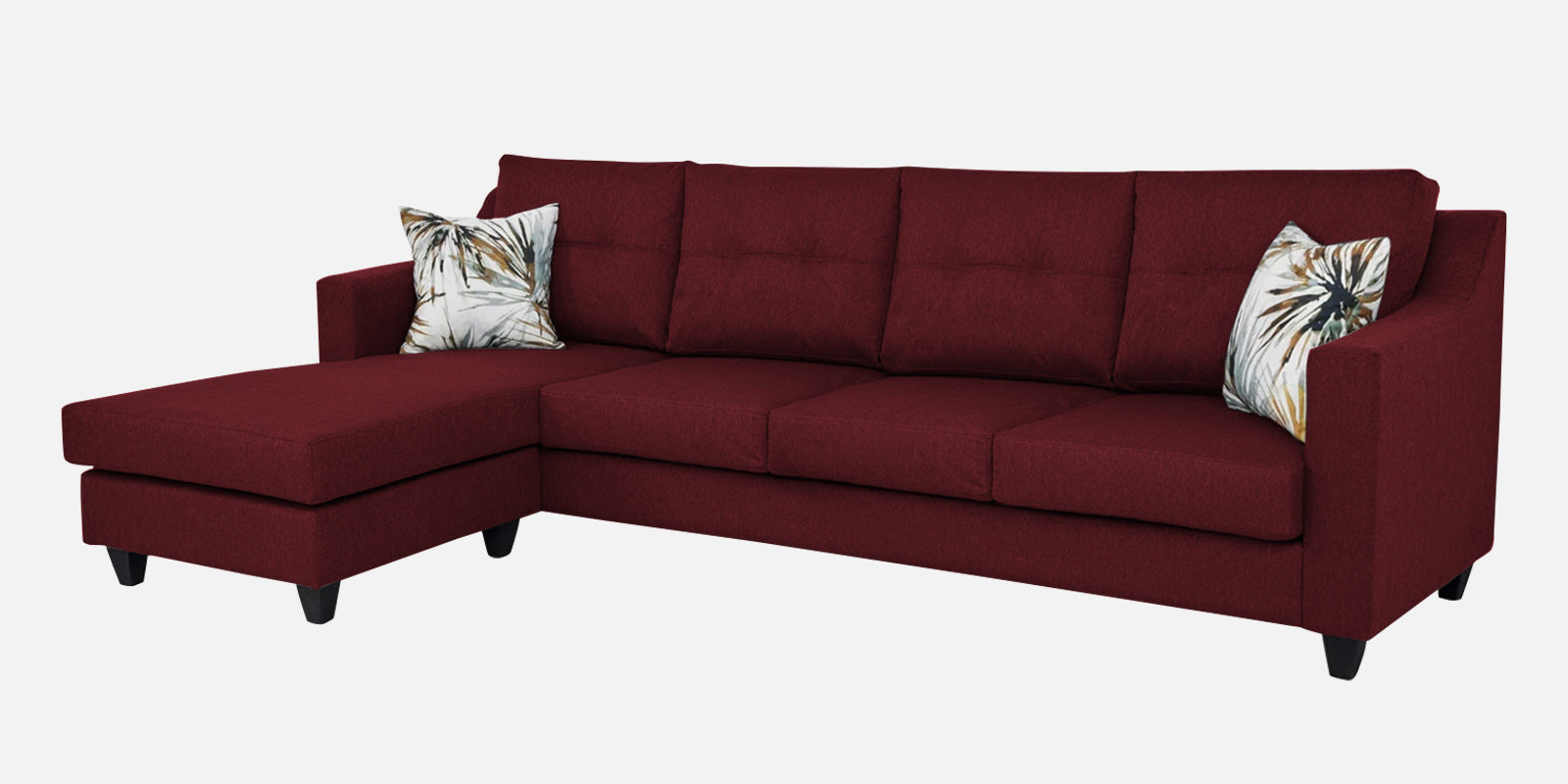 Welly Fabric RHS Sectional Sofa (3+Lounger) In Blood Maroon Colour - Febonic Living