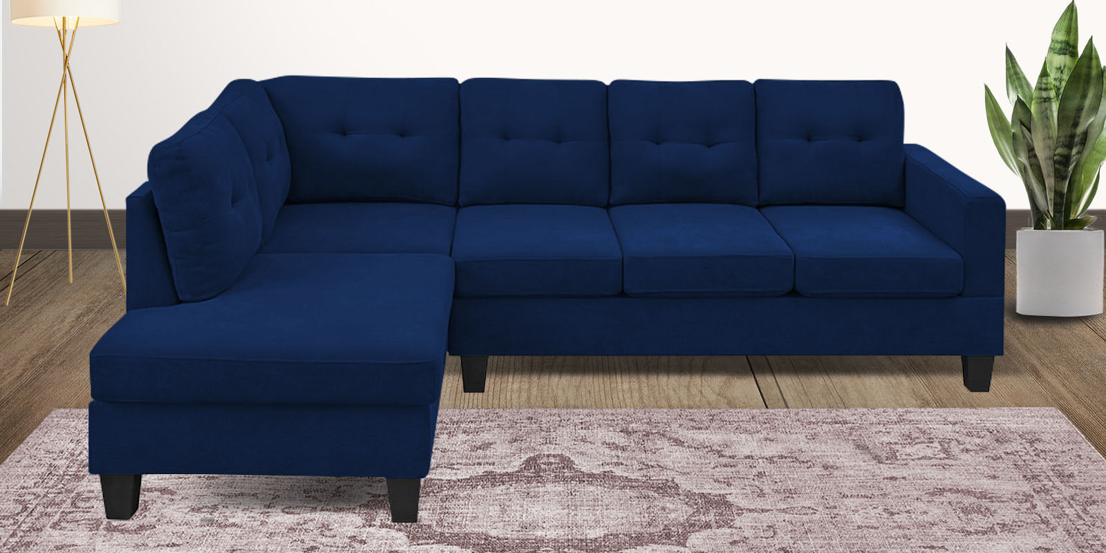 Thomas Fabric RHS Sectional Sofa (3+Lounger) In Royal Blue Colour - Febonic Living