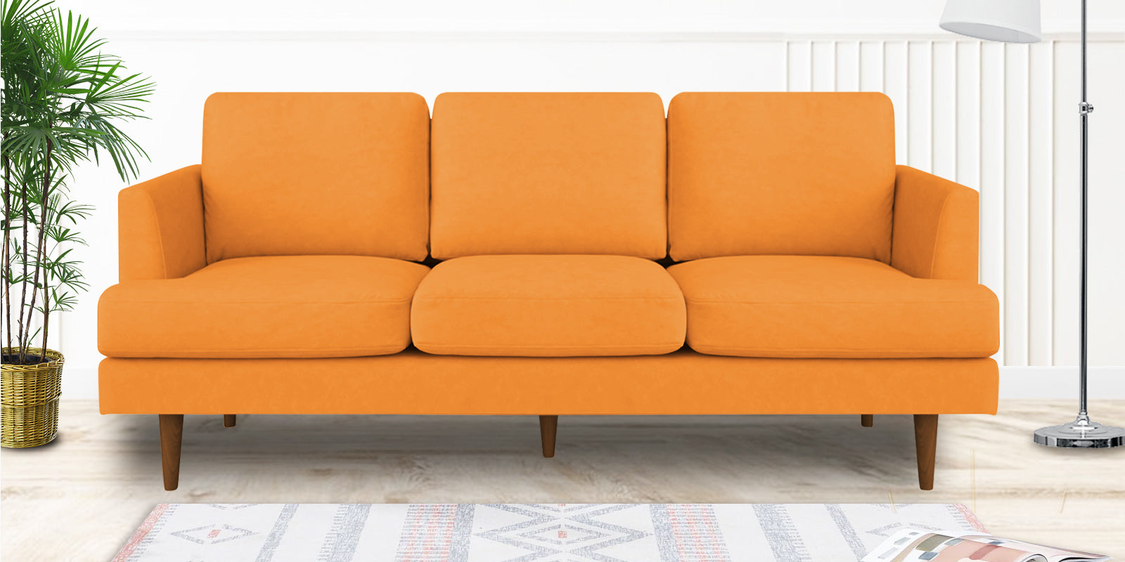Motra Velvet 3 Seater Sofa In Tangerine orange Colour - Febonic Living