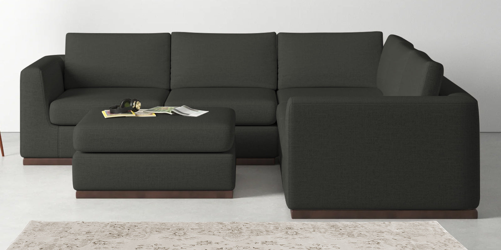 Freedom Velvet 6 Seater RHS Corner Sofa In Hory Grey Colour With Ottoman - Febonic Living