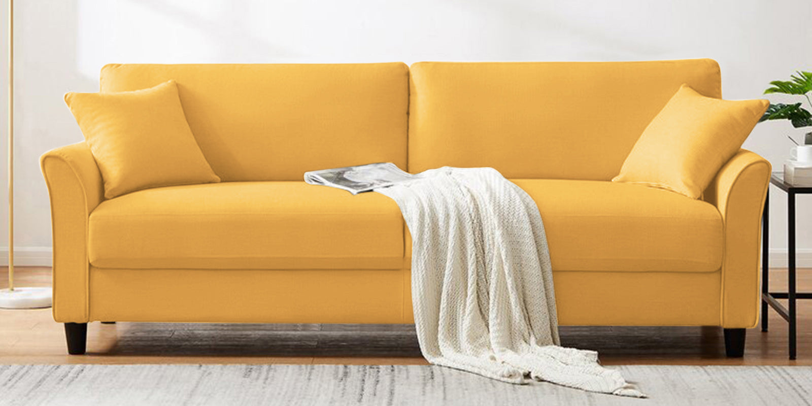 Daroo Velvet 3 Seater Sofa In Turmeric Yellow Colour - Febonic Living
