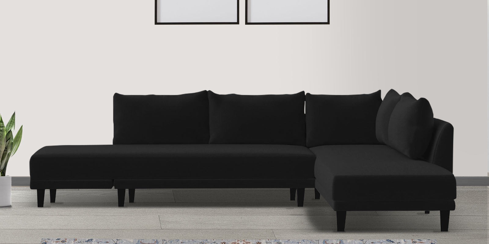 Ira Fabric LHS 6 Seater Convertible Sofa Cum Bed In Zed Black Colour - Febonic Living