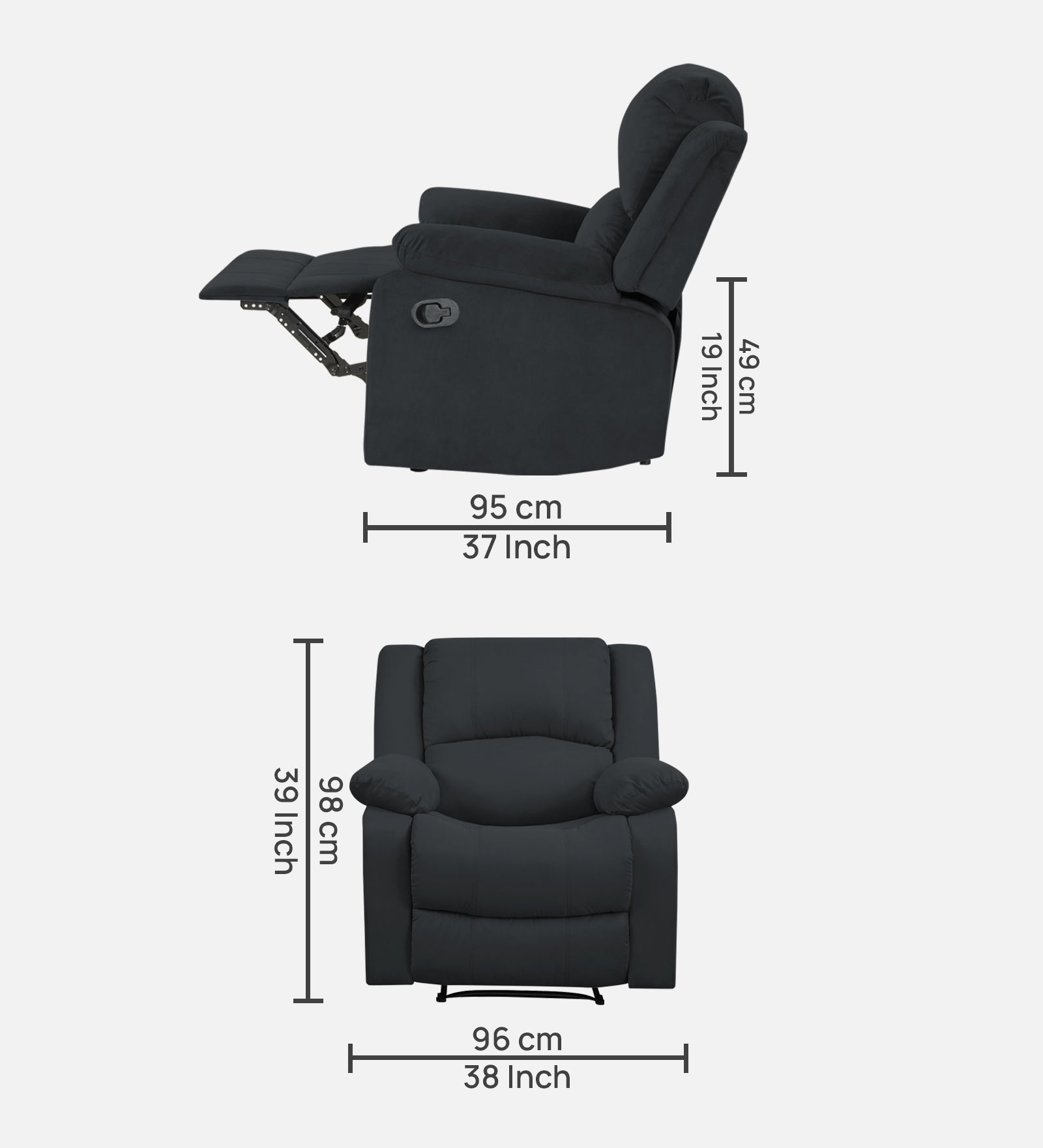 Henry Fabric 1 Seater Manual Recliner In Charcoal Grey Colour - Febonic Living