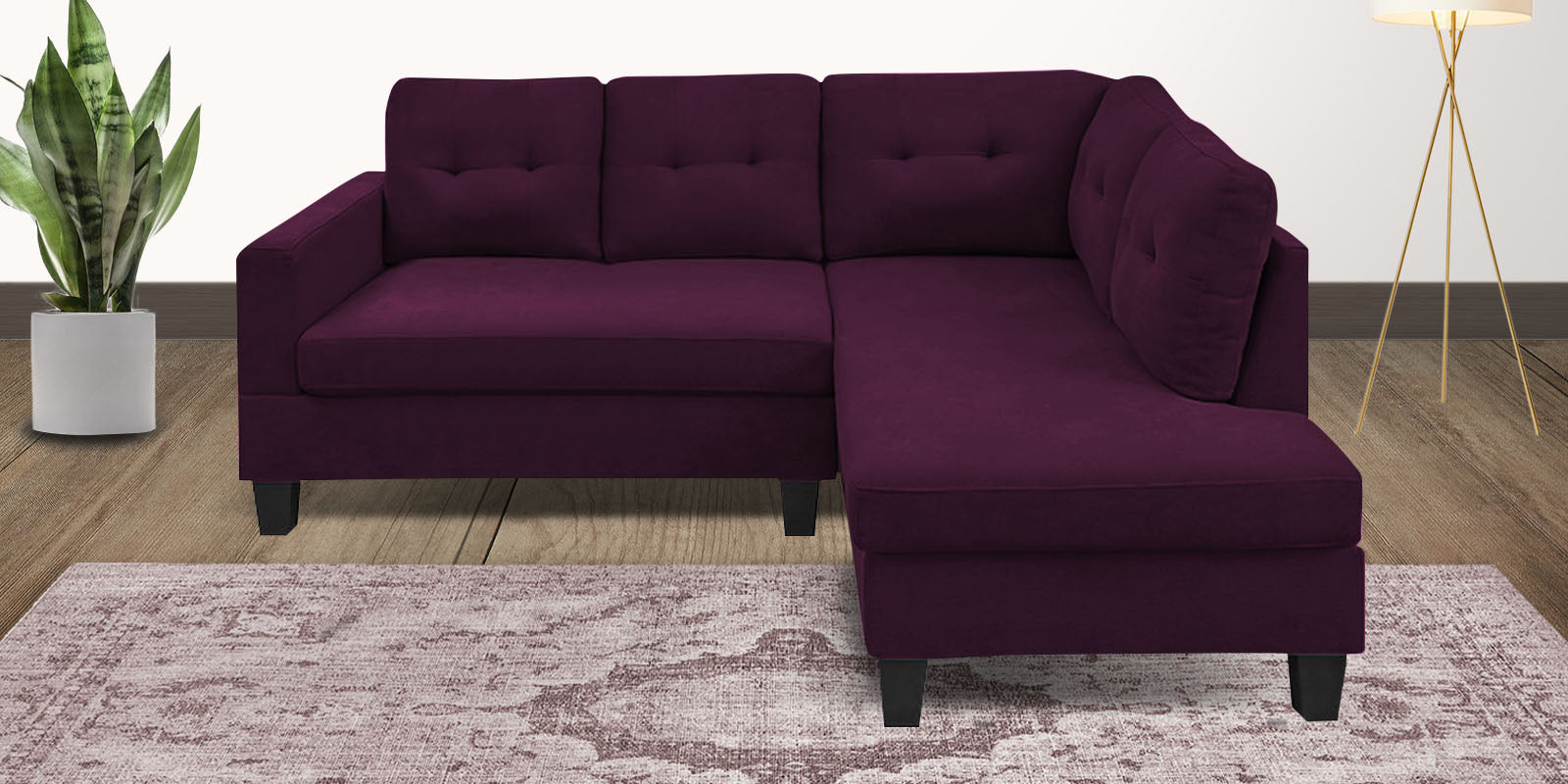 Thomas Fabric LHS Sectional Sofa (2+Lounger) In Greek Purple Colour - Febonic Living