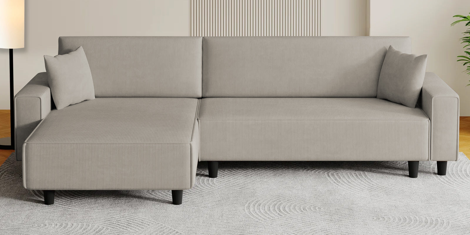 Peach Fabric RHS 6 Seater Sofa Cum Bed With Storage In Ash Grey Colour - Febonic Living