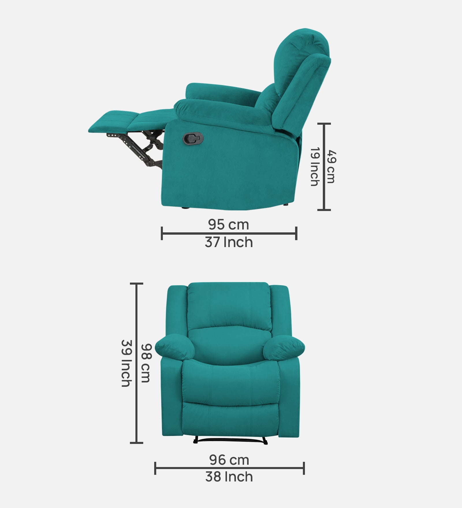Henry Fabric 1 Seater Manual Recliner In Sea Green Colour - Febonic Living