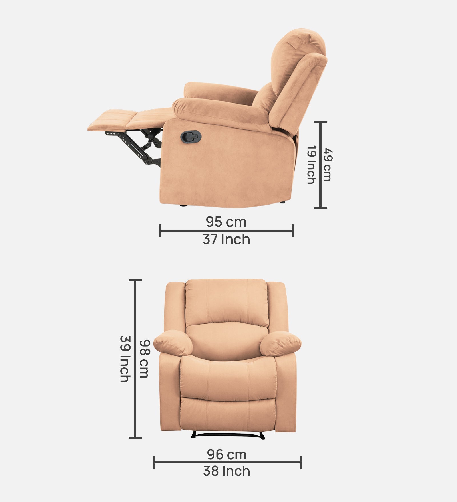 Henry Fabric 1 Seater Manual Recliner In Cosmic Beige Colour - Febonic Living