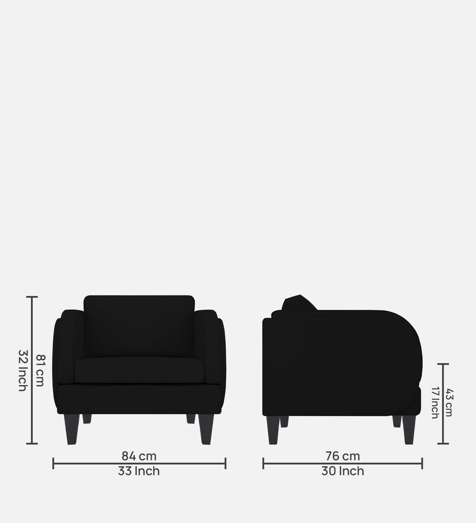 Siddy Fabric 1 Seater Sofa In Zed Black Colour - Febonic Living