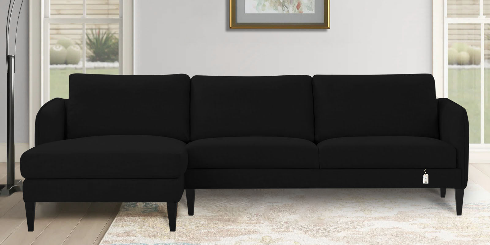 Piku Fabric RHS Sectional Sofa (3+Lounger) In Zed Black Colour - Febonic Living