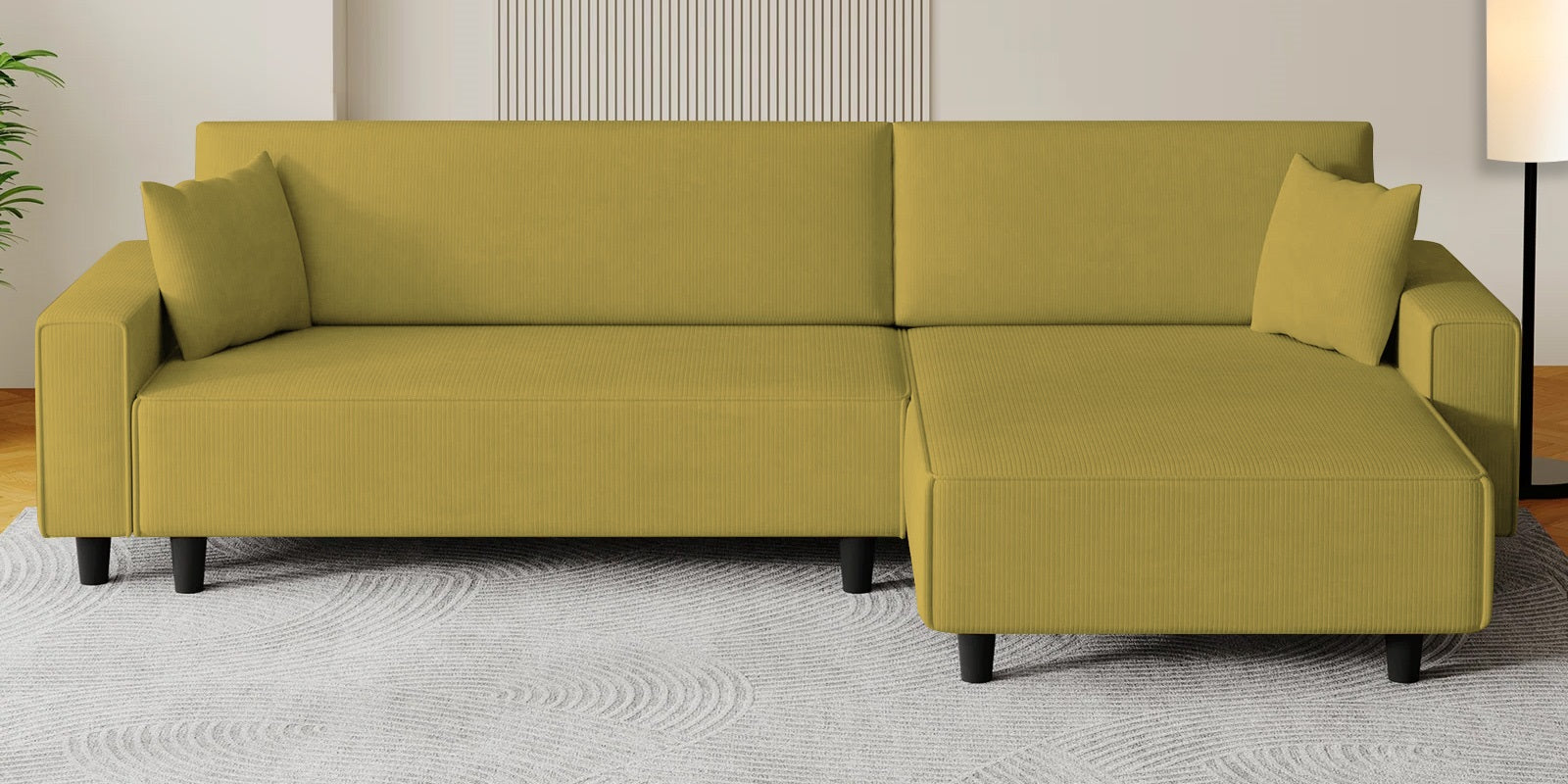Peach Fabric LHS 6 Seater Sofa Cum Bed With Storage In Parrot Green Colour - Febonic Living