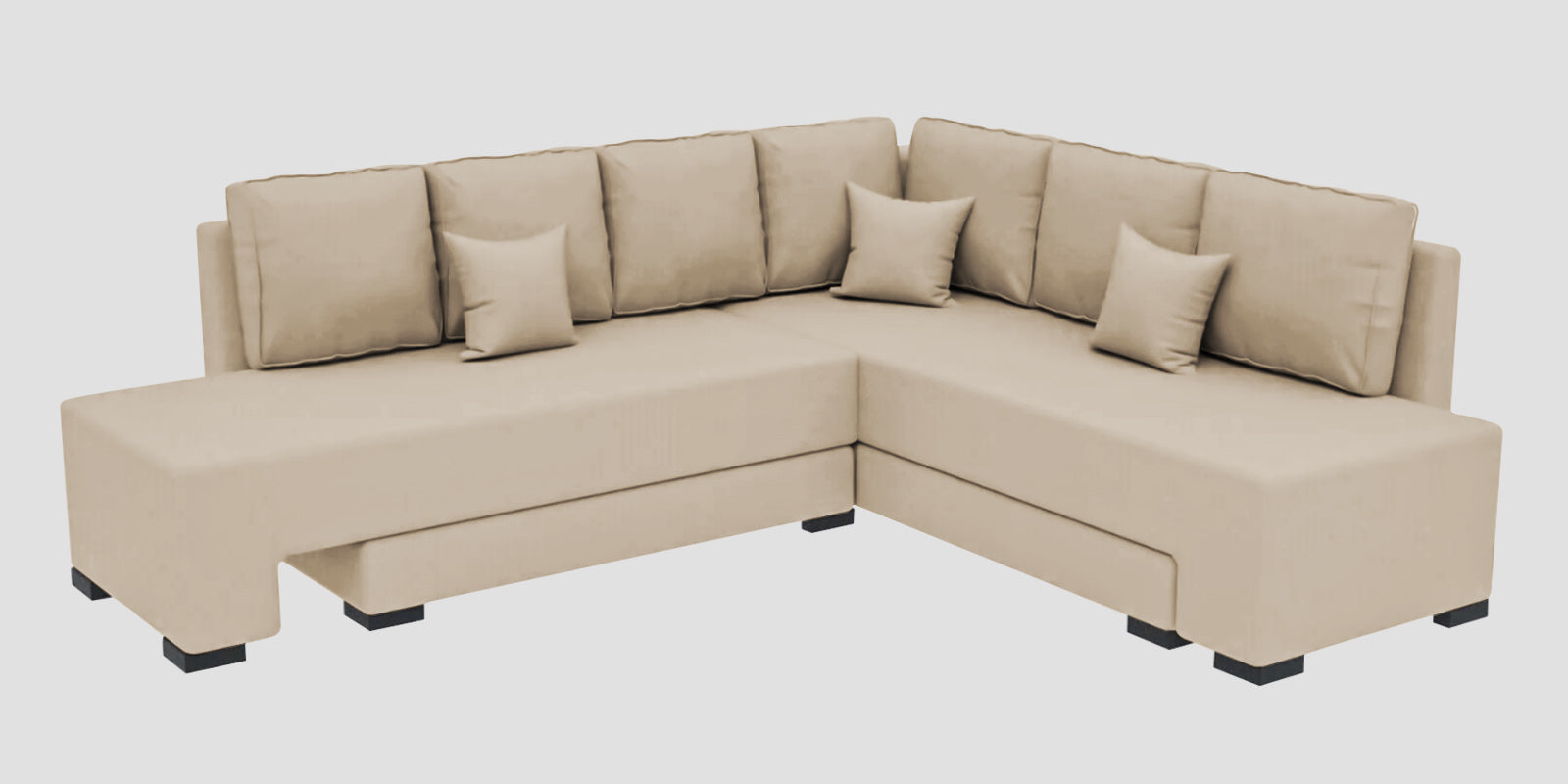 Corby Velvet RHS 6 Seater Convertible Sofa Cum Bed In Cream Beige Colour - Febonic Living