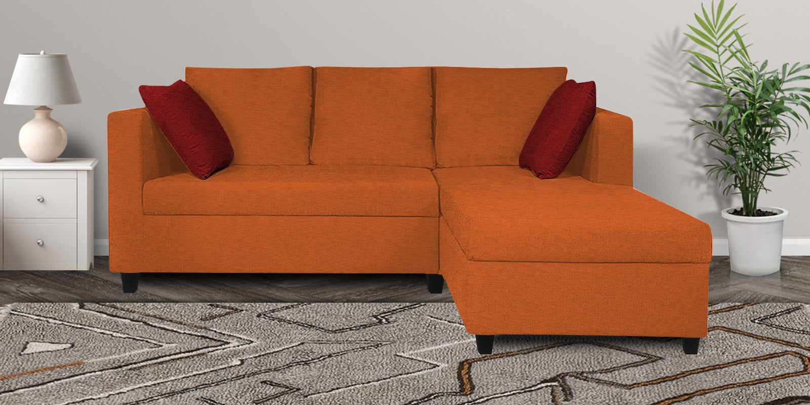 Nebula Fabric LHS Sectional Sofa (2+Lounger) In Vivid Orange Colour - Febonic Living